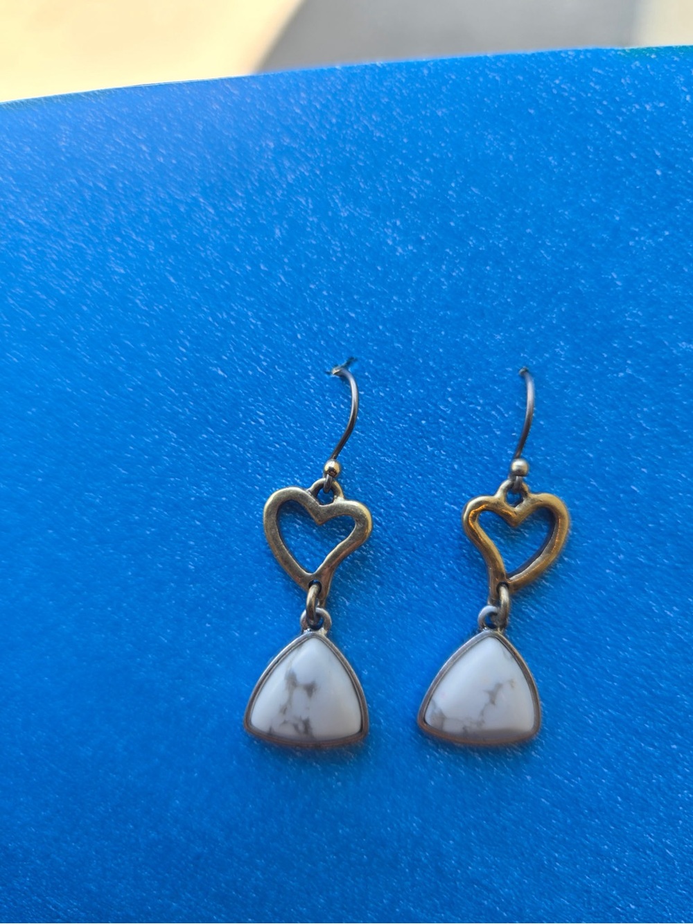 Gold Heart Drop Earrings with White Stone